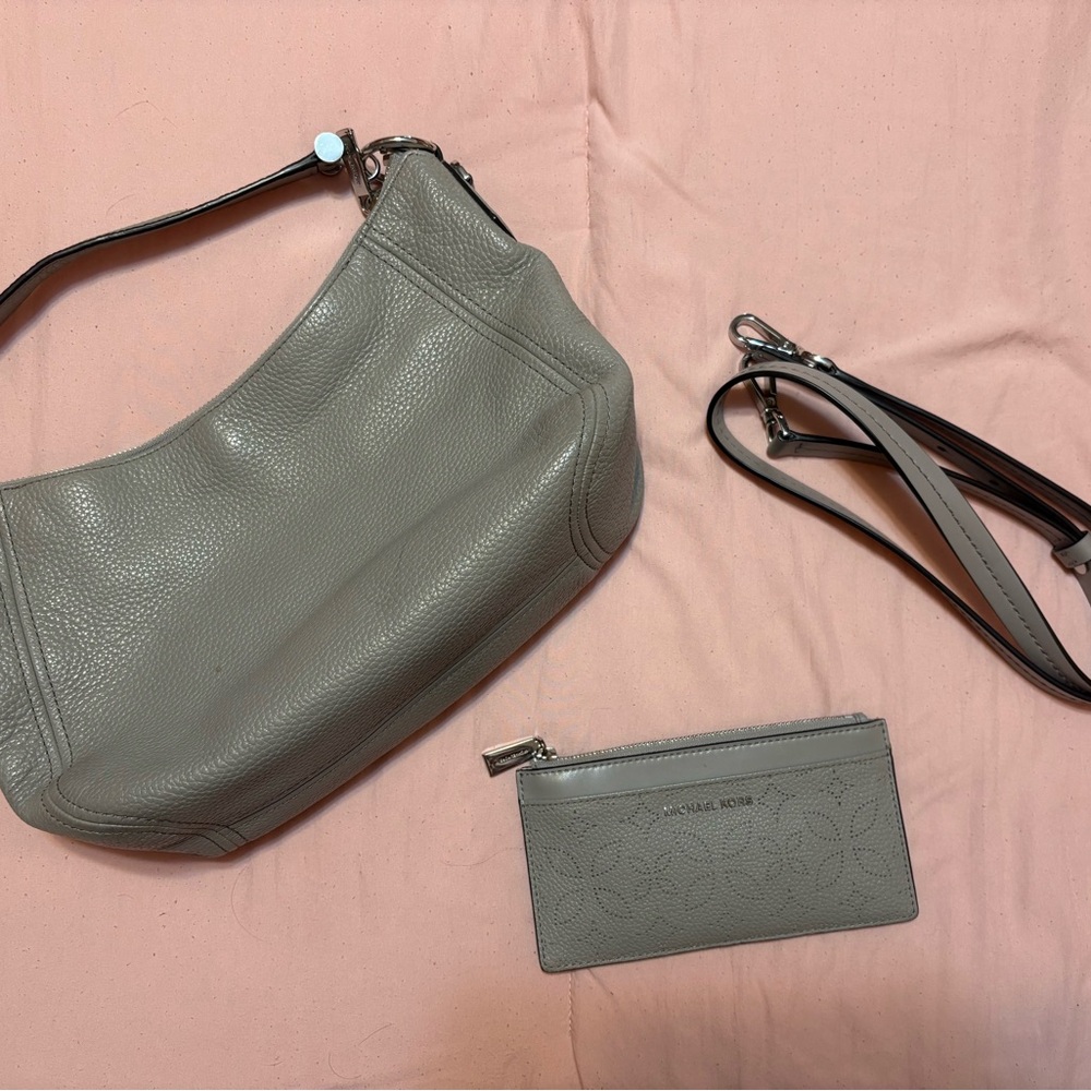Michael Kors Taupe Leather Shoulder Bag and Wallet